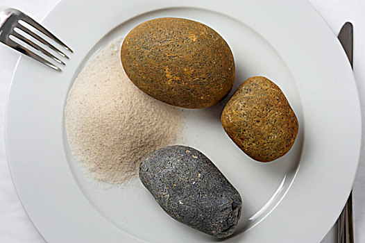 三个,石头,沙子,盘子,象征,重,饮食