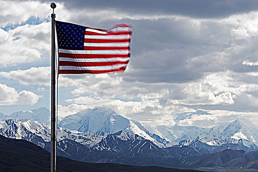 美国国旗,山,德纳里峰国家公园,阿拉斯加,美国