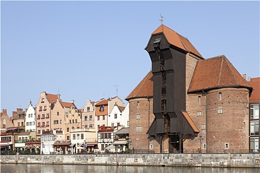 中世纪,港口,起重机,上方,河,格丹斯克,波兰