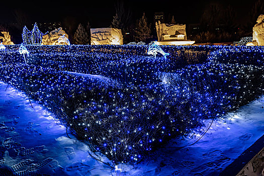 中国长春世界雕塑公园冰雪乐园夜景