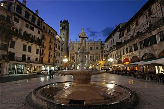 喷泉,圣母玛利亚,维罗纳,光亮,广场,意大利,欧洲