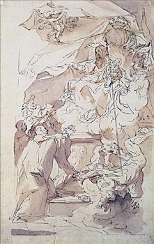孩子,耶稣,圣伯纳犬,18世纪,艺术家