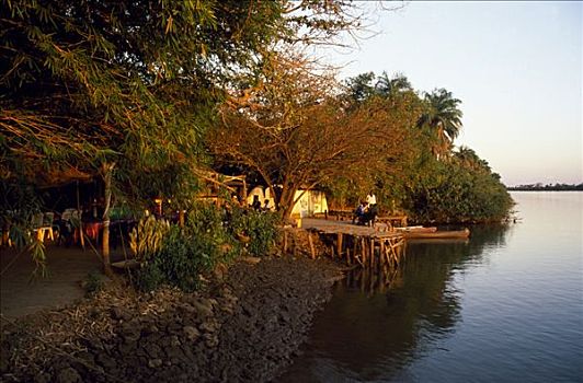 河边,日落,北方,堤岸,冈比亚,河,自然风光