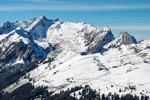 阿彭策尔,阿尔卑斯山,雪,上面,左边,瑞士,欧洲