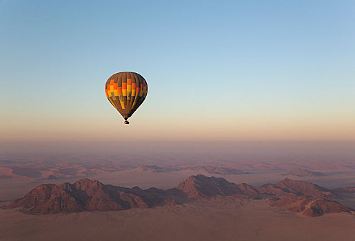热气球,高处,干燥,朴素,隔绝,山,脊,黎明,纳米布沙漠,航拍,气球,自然保护区,纳米比亚,非洲
