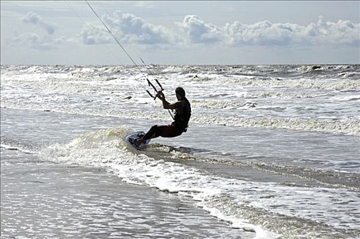 风筝冲浪手,海滩,荷兰南部,荷兰