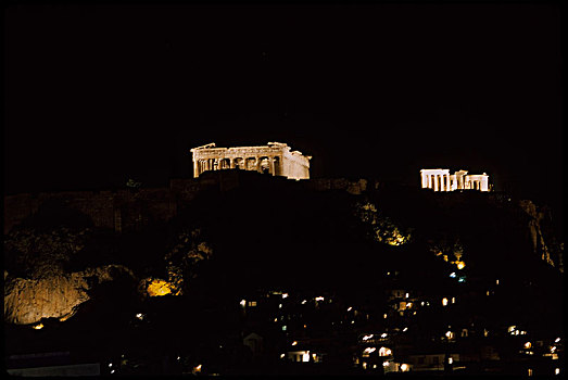 卫城,夜晚,雅典,希腊,建筑,历史