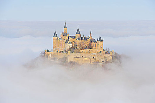 城堡,雾,温度,地区,巴登符腾堡,德国,欧洲