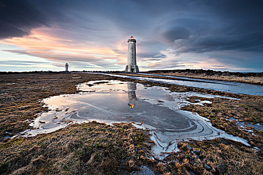 灯塔,冰岛,气氛,云,蓝色,涂绘,石头,海洋