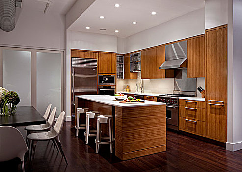 竹子,厨房,就餐区,不锈钢,器具,纽约,美国