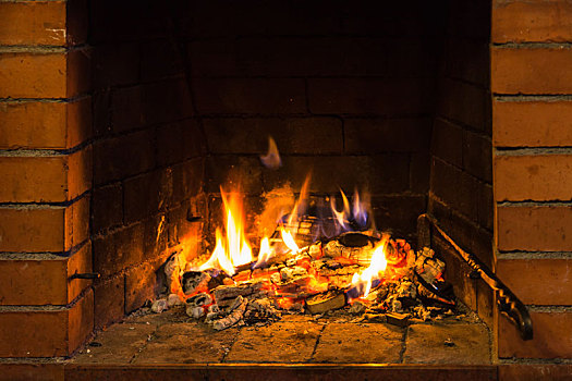 火,烧,木头,壁炉
