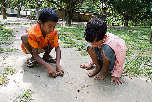 孩子,玩,大理石,传统,游戏,孟加拉,乡村,六月,2007年