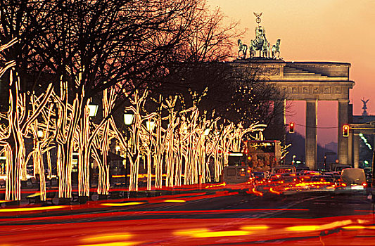 菩提树,圣诞节,季节,勃兰登堡,大门,柏林,德国,欧洲