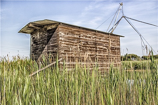 捕鱼,小屋,海洋,水道