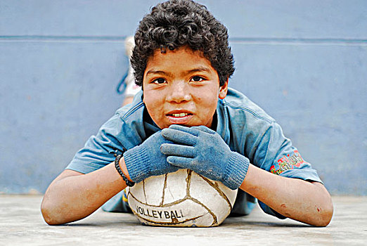 秘鲁,利马,男孩,靠着,截击球,球