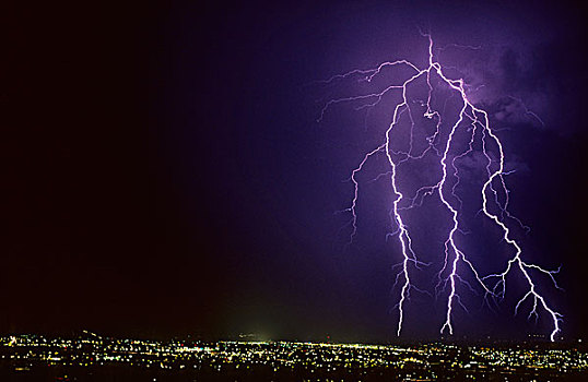 闪电,四个,雷击,地平线,图森,亚利桑那,美国