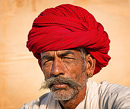 男人,红色,缠头巾,普什卡,拉贾斯坦邦,印度,亚洲
