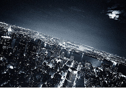 航拍,城市,夜晚,纽约,美国