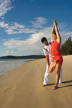 人,表演,瑜珈,海滩,泰国