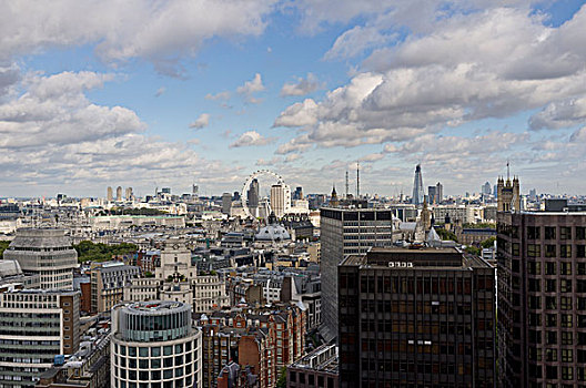 屋顶,风景,伦敦,天际线,看,东方,伦敦眼,碎片,金丝雀码头,英格兰,英国