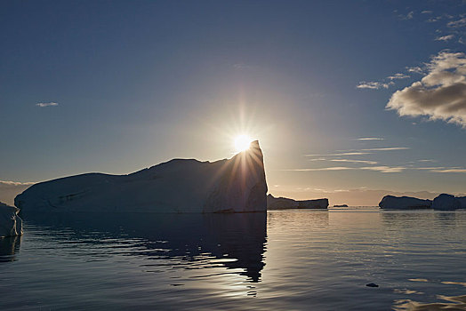 冰山,靠近,剪影,逆光,落日,格陵兰,北美
