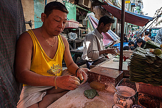 男人,准备,坚果,出售,仰光,缅甸,亚洲