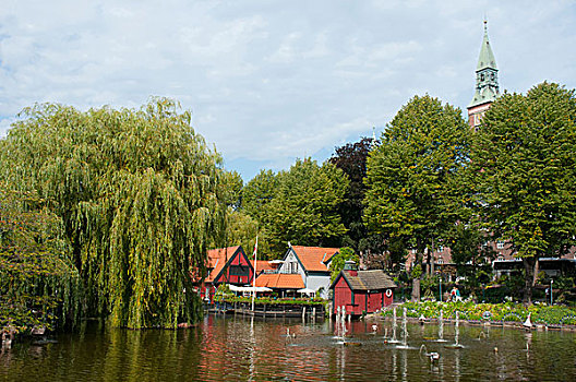 丹麦,哥本哈根,蒂沃利公园,餐馆,小,湖
