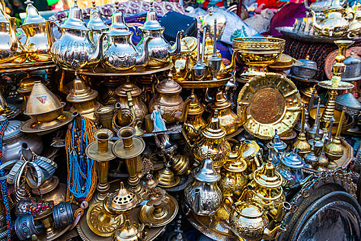 金属,铜器,阿拉伯人,市场,麦地那,摩洛哥,非洲