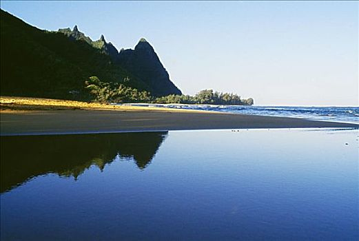 夏威夷,考艾岛,湾,巴厘海,反射,山,安静,海洋