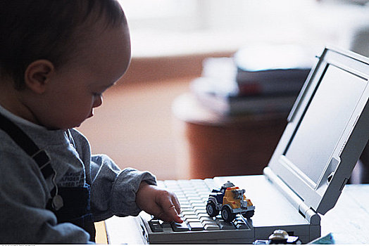 婴儿,使用笔记本,电脑