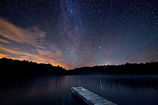 银河,上方,湖,码头,佛蒙特州