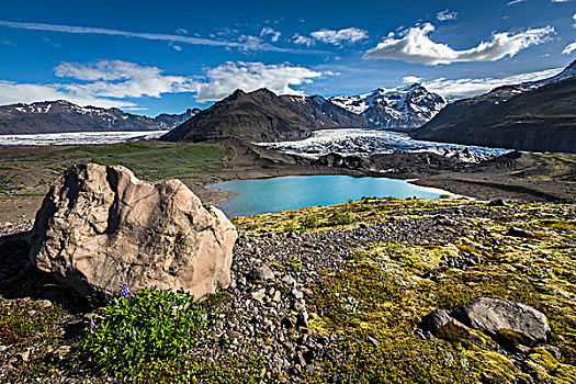 特写,漂石,岩石,陆地,风景,冰河,山,背景,斯卡夫塔菲尔国家公园,冰岛