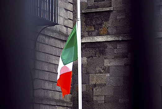 爱尔兰,都柏林,中心,旗帜,悬挂,杆