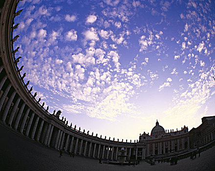 意大利,罗马,梵蒂冈,柱廊,黎明,广角,欧洲,景象,梵蒂冈城,圣彼得广场,建筑,建造,教堂,文化