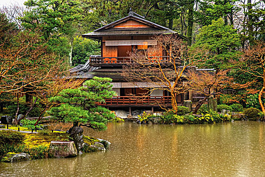 传统,日本人,建筑,花园,小,湖,京都,日本