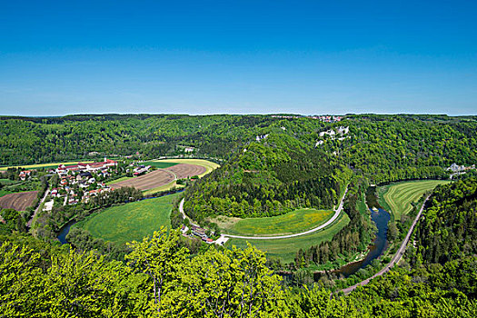 多瑙河,山谷,城镇,风景,石头,巴登符腾堡,德国,欧洲
