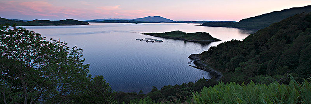 风景,上方,声音,三文鱼,农场,岛屿,阿盖尔郡,苏格兰