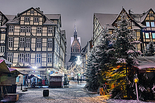 圣诞市场,老城,汉诺威,德国,冬天,夜晚