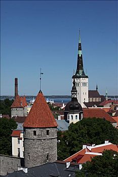 风景,城市,墙壁,瞭望塔,老城区,塔林,爱沙尼亚,俯视图
