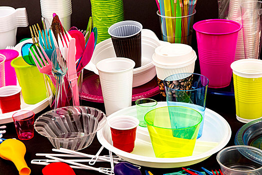 一次性用品,餐具,塑料制品,塑料餐具,塑料杯,垃圾,不同,彩色,尺寸