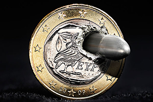 希腊,欧元,射击,子弹,象征,图像,债务,危机