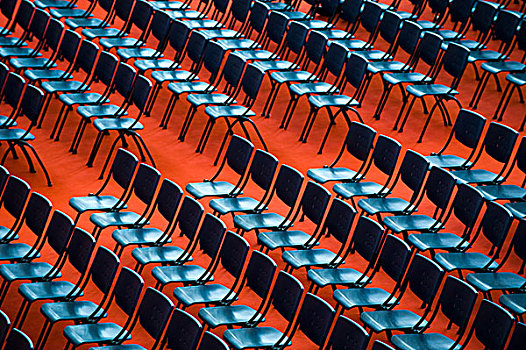 俯视,许多,蓝色,椅子,观众,礼堂