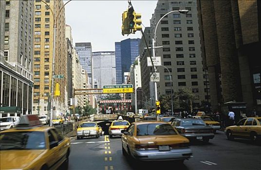 纽约,城市,公园大道,出租车,隧道,建筑