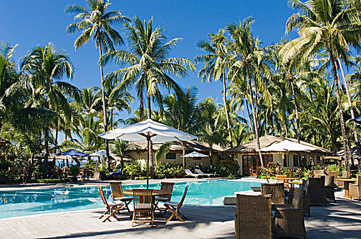 饭店池,棕榈树,那布利海滩,海岸,孟加拉海湾,缅甸,亚洲