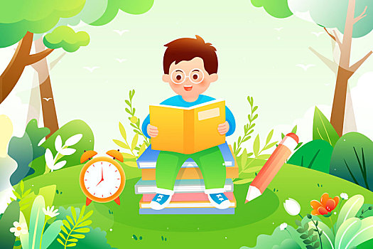 世界读书日学生开学阅读学习夏令营补习插画