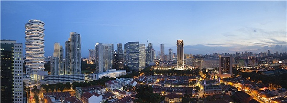新加坡,航拍,蓝色,钟点,全景