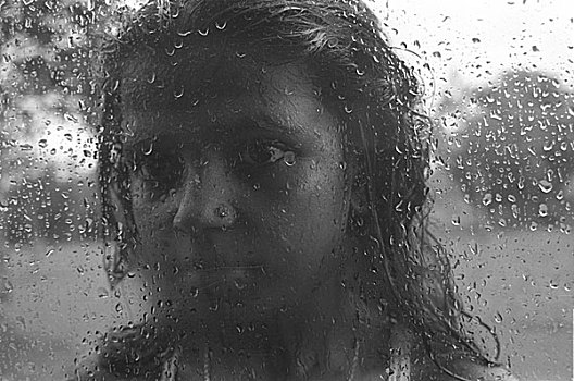 雨,浸透,女孩,街上,孟加拉