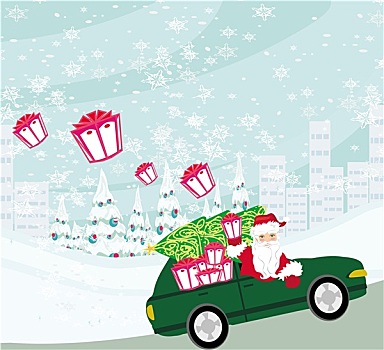 圣诞老人,驾驶,汽车,圣诞礼物