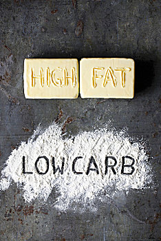 文字,高脂肪,低碳水化合物含量,室外,黄油,面粉