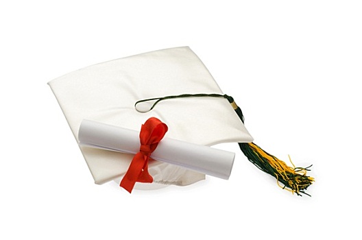 学士帽,证书,隔绝,白色背景